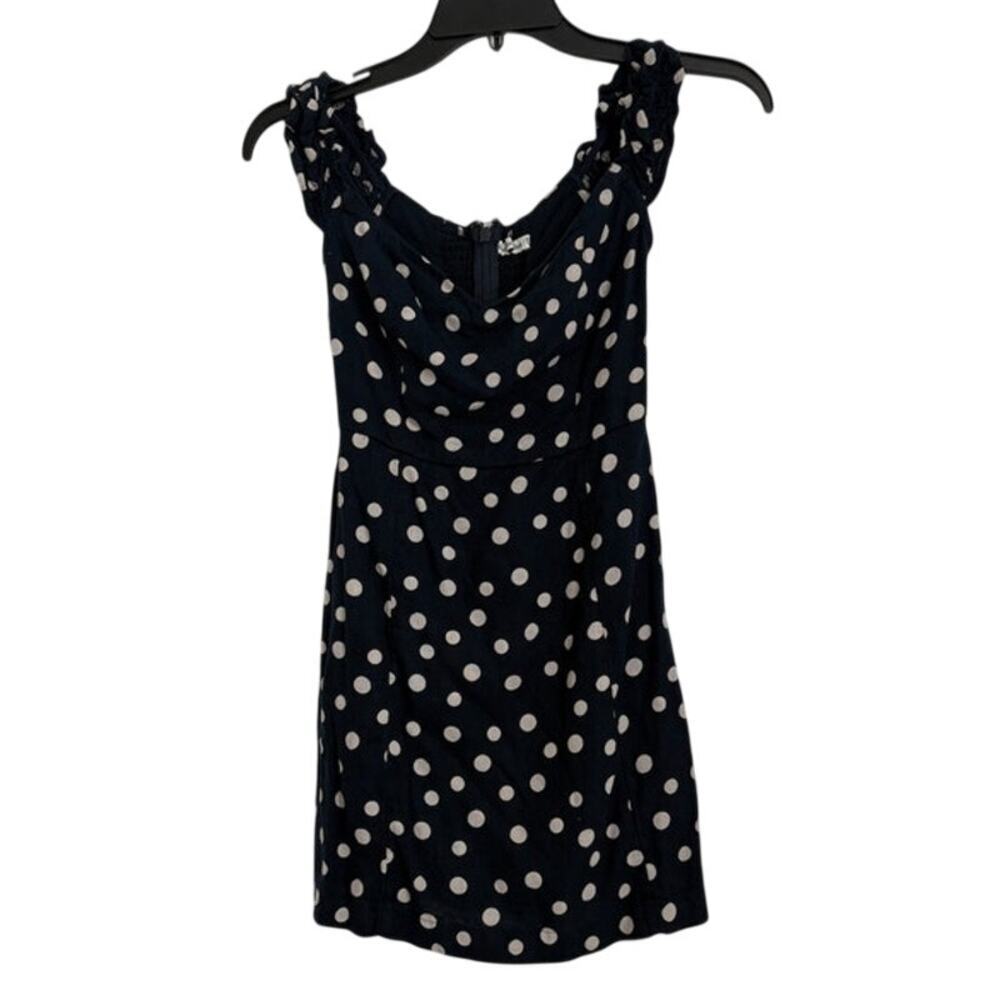 Womens Abercrombie & Fitch Linen Navy & White Polka Dot Mini Dress Size XXSP